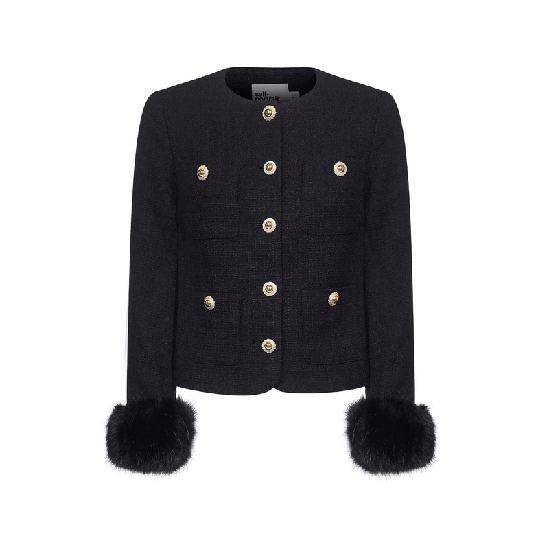 Black boucl faux fur cuffs jacket