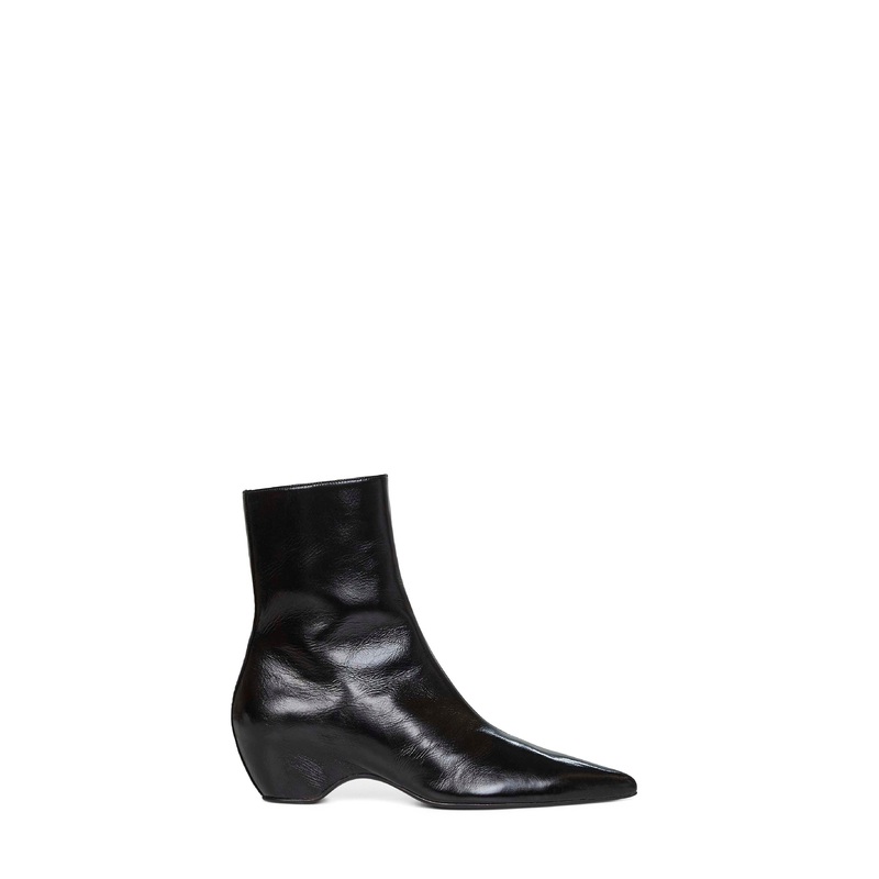 Black glazed leather Sybil ankle boots