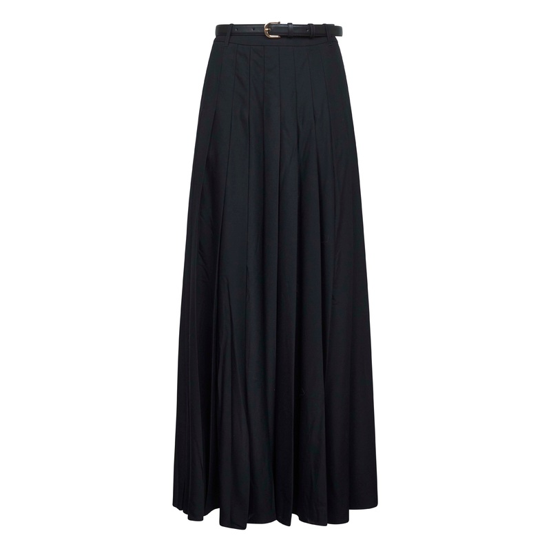Black twill pleated maxi skirt