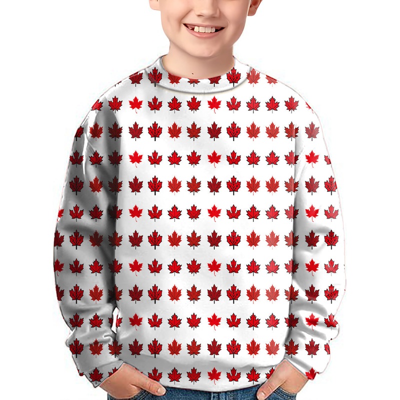 Canada Red Maple Leaves Crewneck Pullover Kids Ugly Sweater