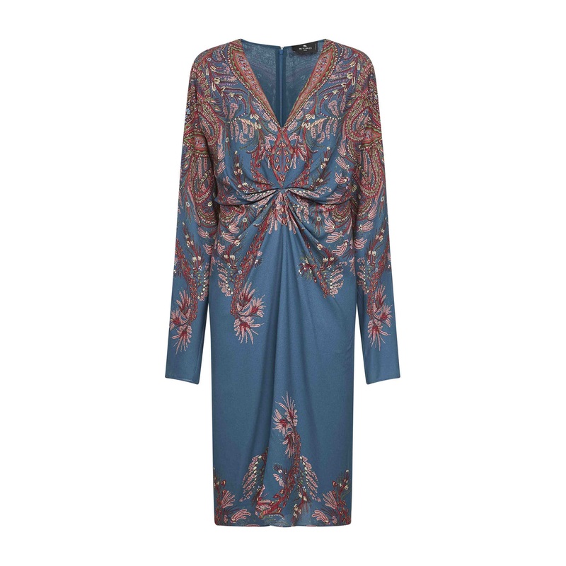 Light blue printed stretch viscose midi dress