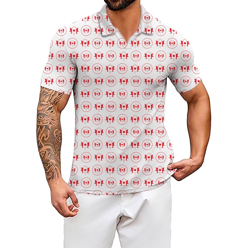Men’s Coconut Palm Circle Canada Maple Leaves V Neck Golf Polo Shirts