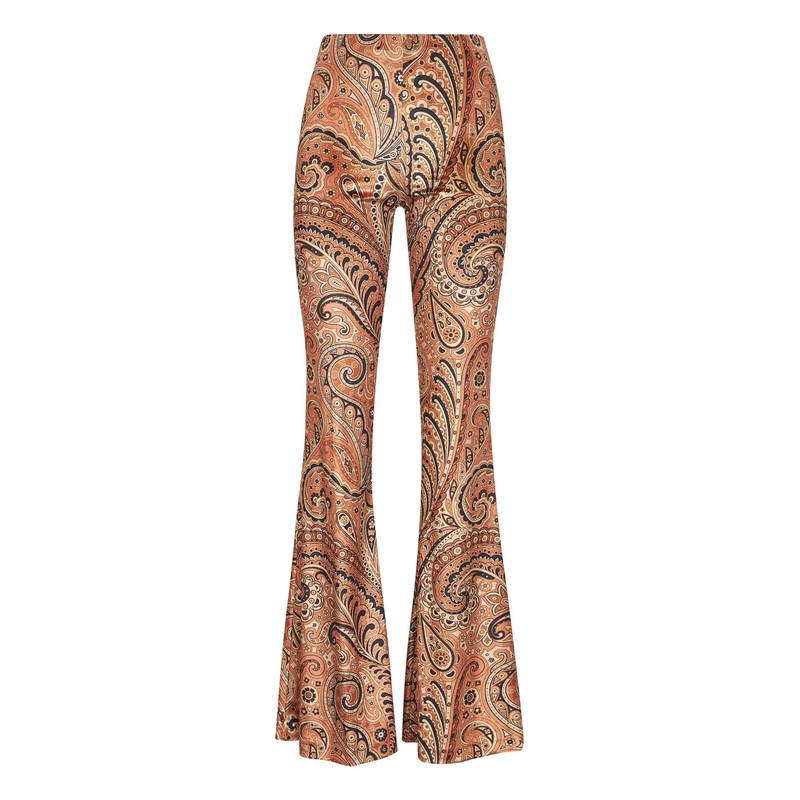 Orange Paisley print stretch chenille flared trousers