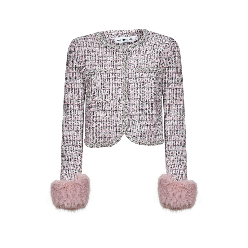 Pink boucl faux fur cuffs jacket