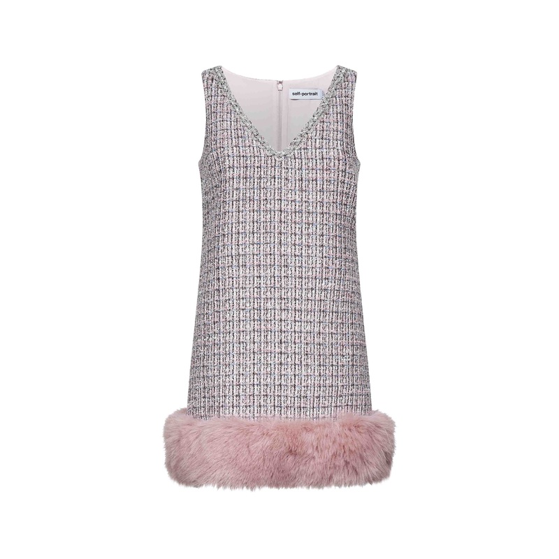 Pink boucl faux fur hem minidress