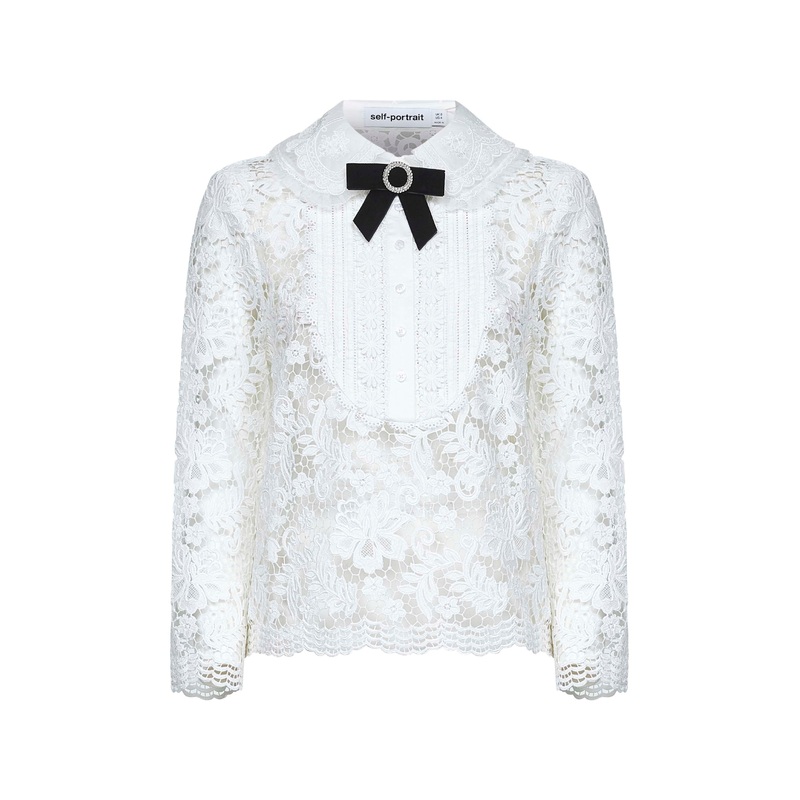 White lace bow brooch blouse|6|8|10|12