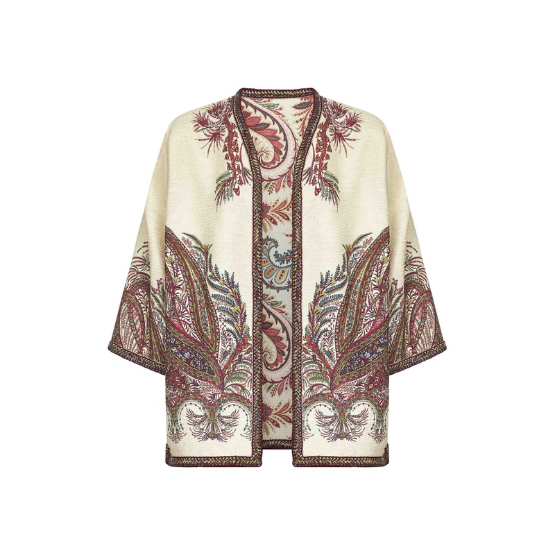 Beige floral Paisley boucl short kesa