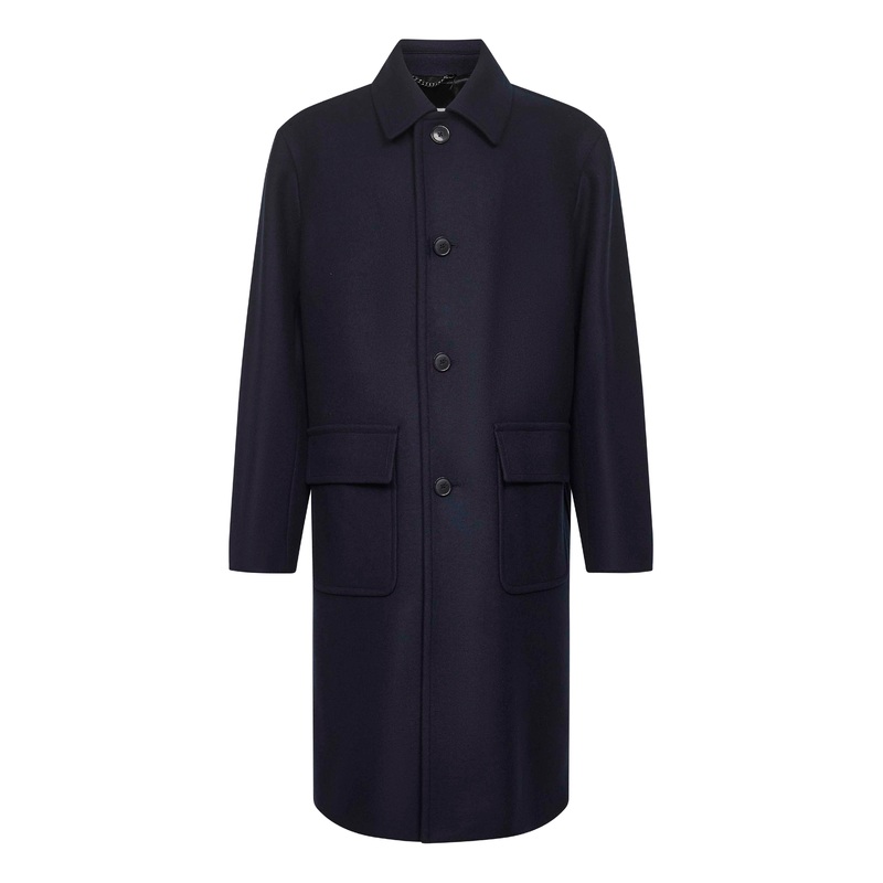 Blue wool blend single-breasted coat