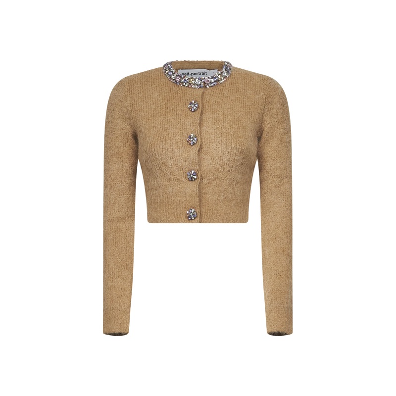 Brown alpaca blend knit cardigan