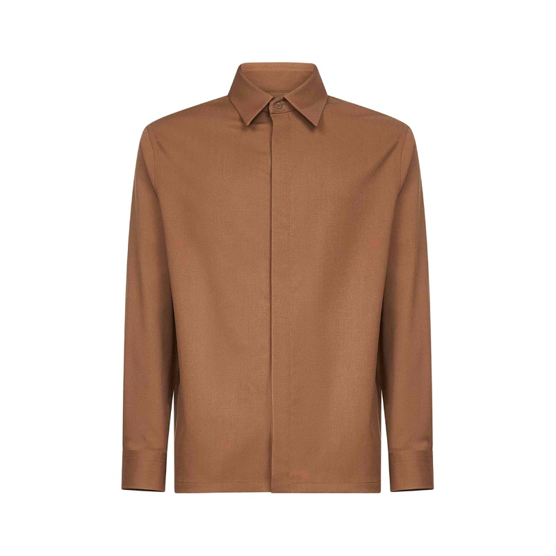 Brown wool gabardine shirt|S|M|L|XL