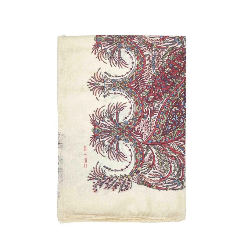 Burgundy cashmere-modal blend printed scarf