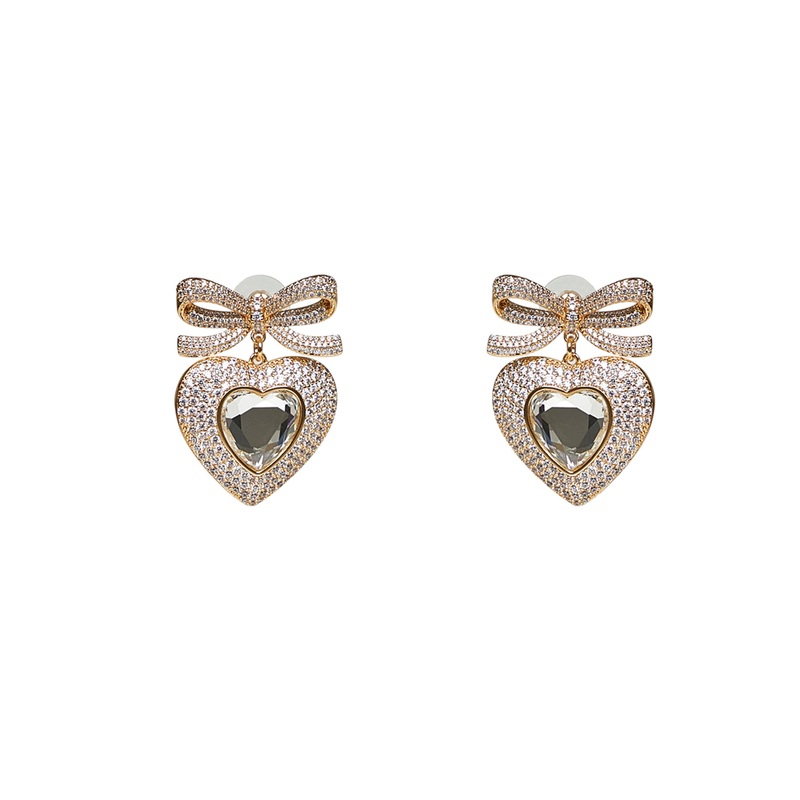 Gold Gold Bow Crystal Heart earrings