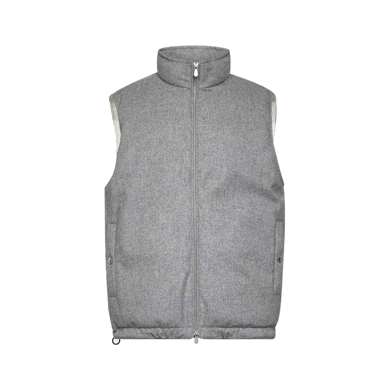 Grey wool canvas padded vest|S|M|XL|XXL|L