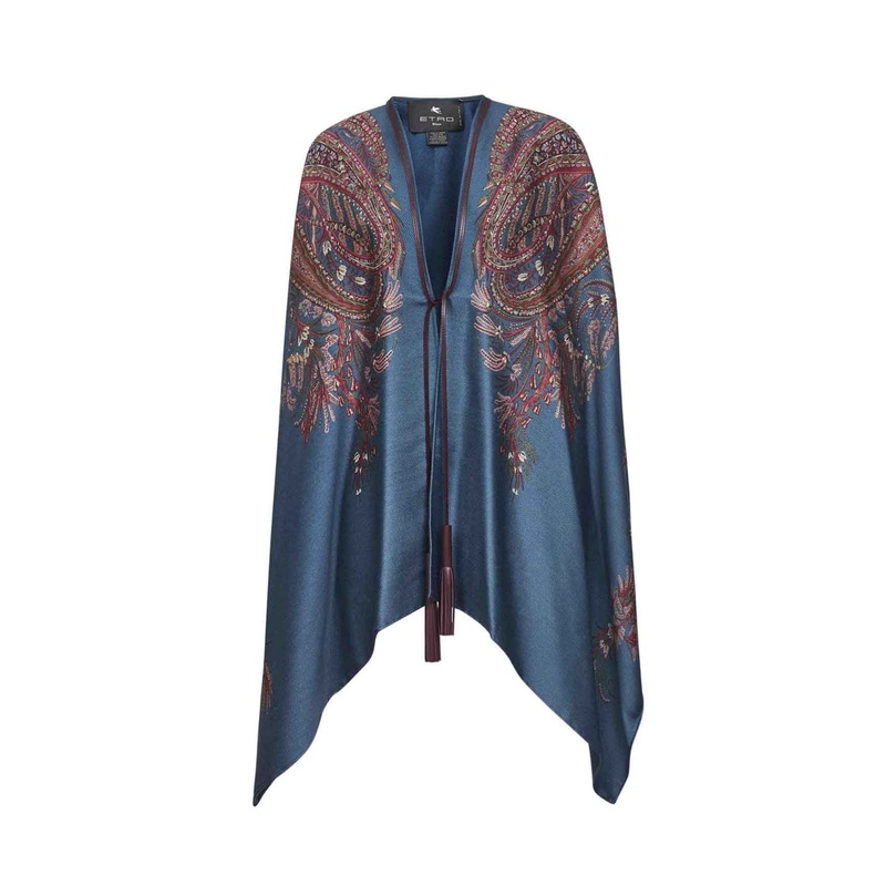 Light blue floral Paisley pattern diagonal twill cape