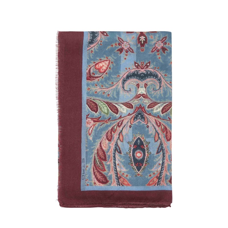 Light blue wool and cashmere blend printed scarf