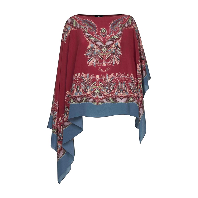 Multicolor printed crpe de Chine silk poncho top