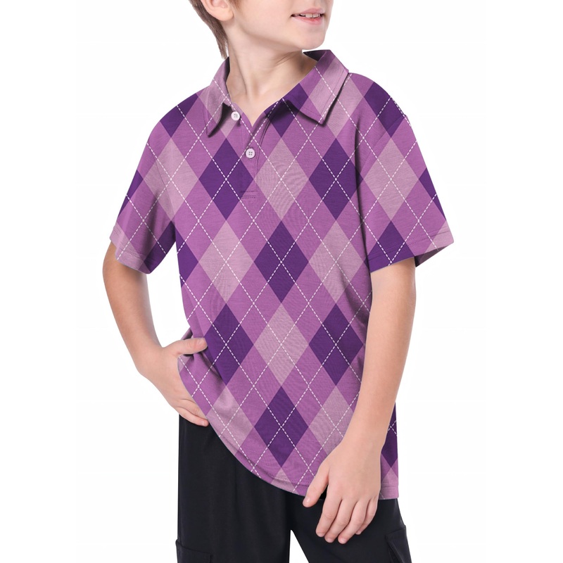 Youth pink black argyle Golf Polo