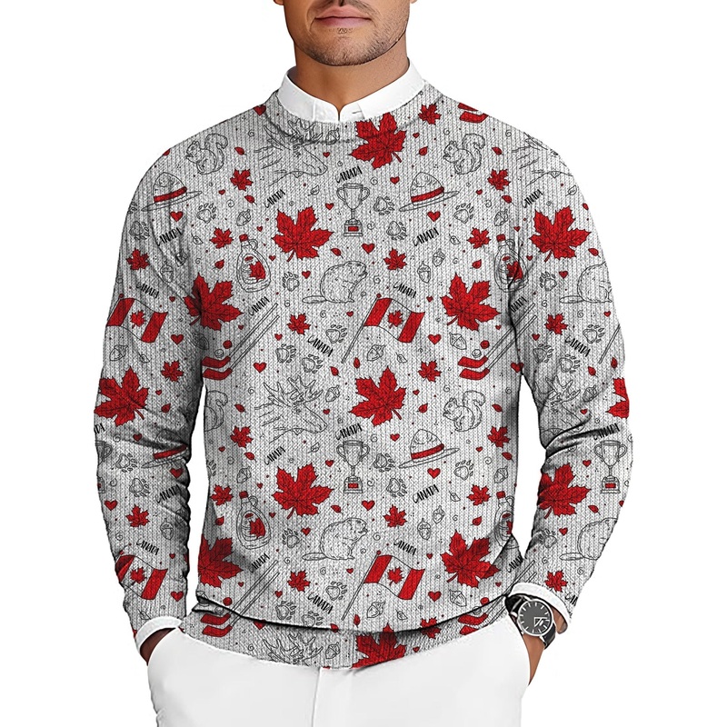 Canadian Balloon Squirrel Maple Leaves Men’s Golf Crewneck Pullover Sweaters Ugly Sweater