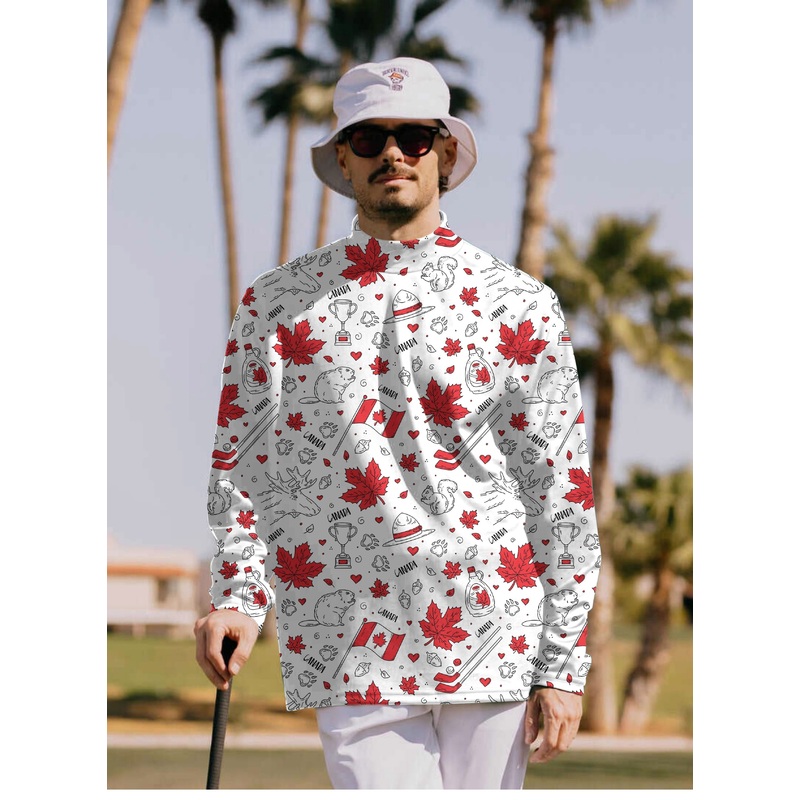 Men’s Canadian Balloon Squirrel Maple Leaves Pullover High neck Long/Short sleeve T-Shirt