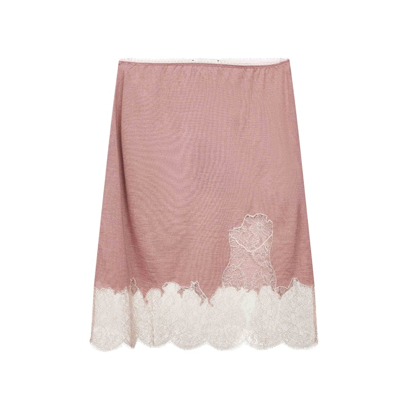 Pink lighweight knit and lace short skirt