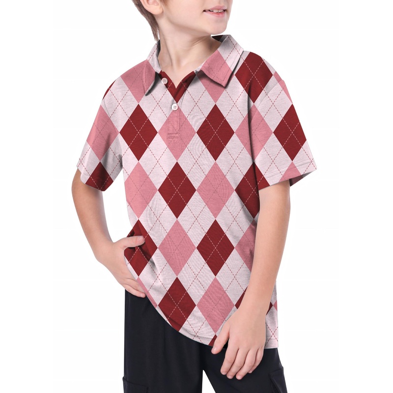Youth pink Argyle Golf Polo|8Y|10Y|11Y|12Y|13Y|14Y|16Y