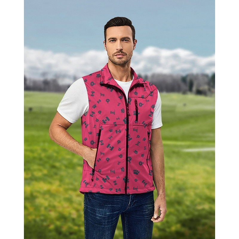 Men’s Canadian Flag Paw Lightweight Softshell Vest Sleeveless Jacket for Golf Windproof Waterproof