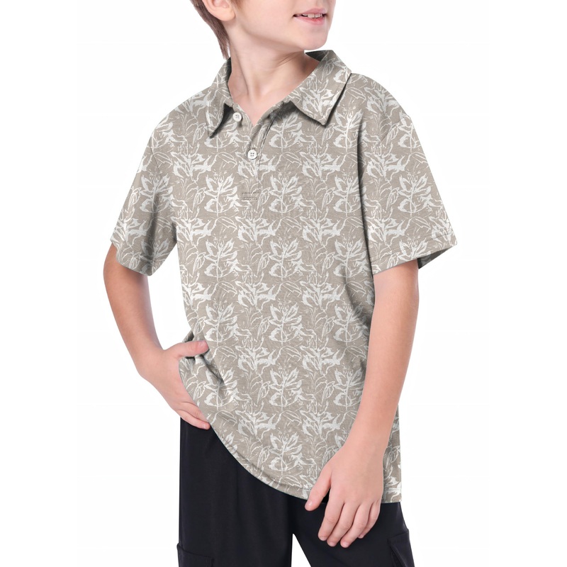 Youth Khaki flowers Golf Polo|13Y|14Y|8Y|10Y|11Y|12Y|16Y