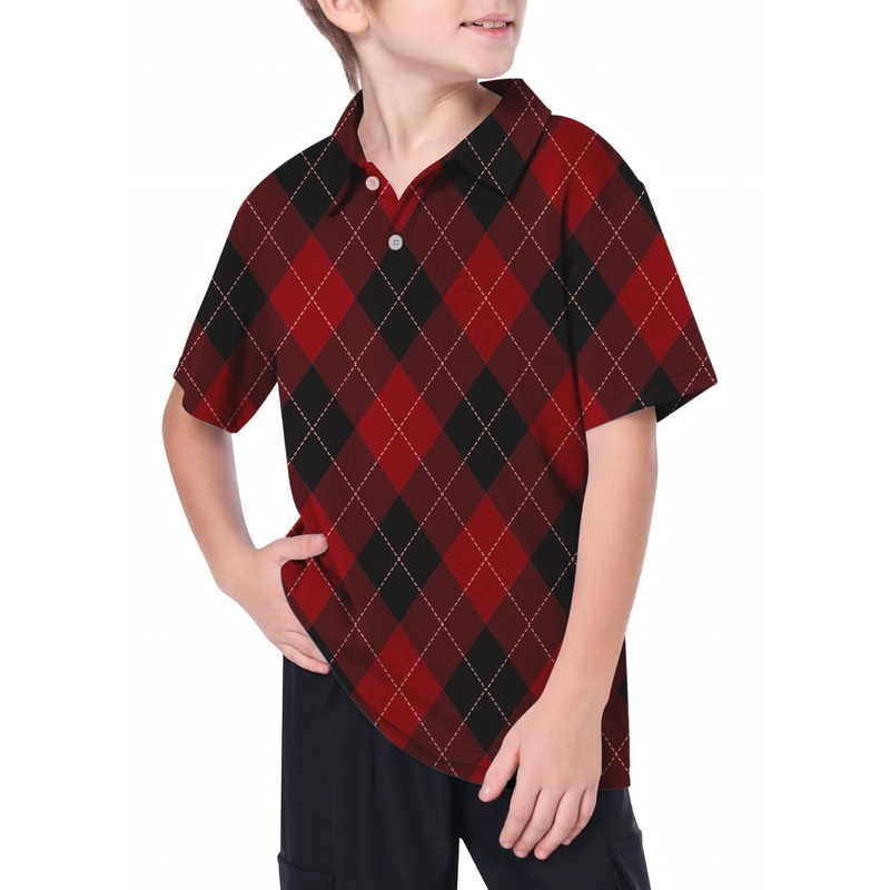 Youth red Argyle Golf Polo|8Y|10Y|11Y|12Y|13Y|14Y|16Y