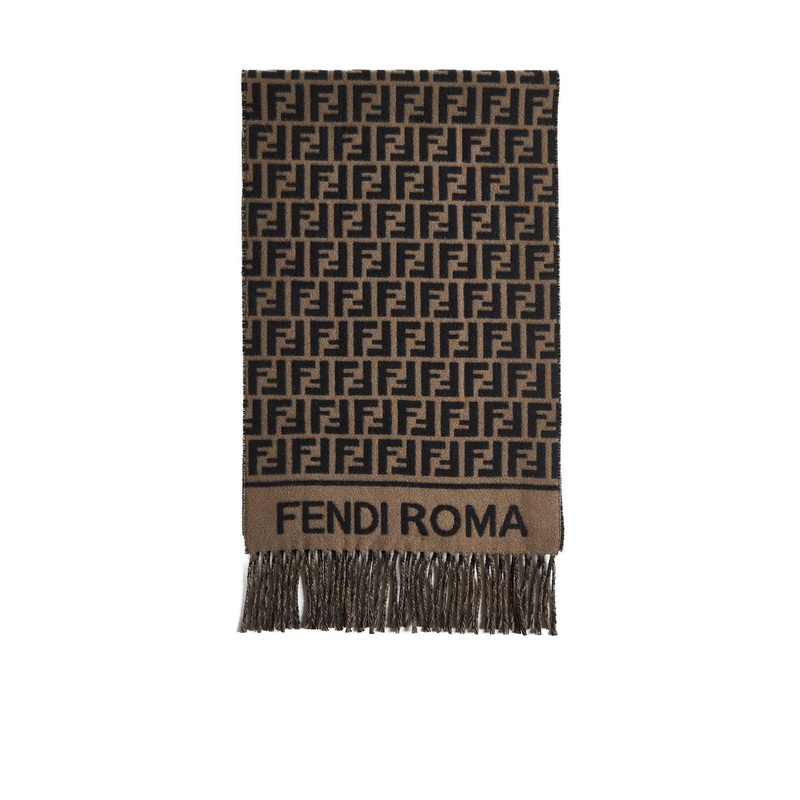 Brown wool and cashmere FF scarf