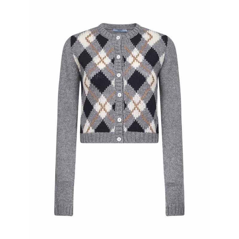 Wool cardigan with argyle pattern