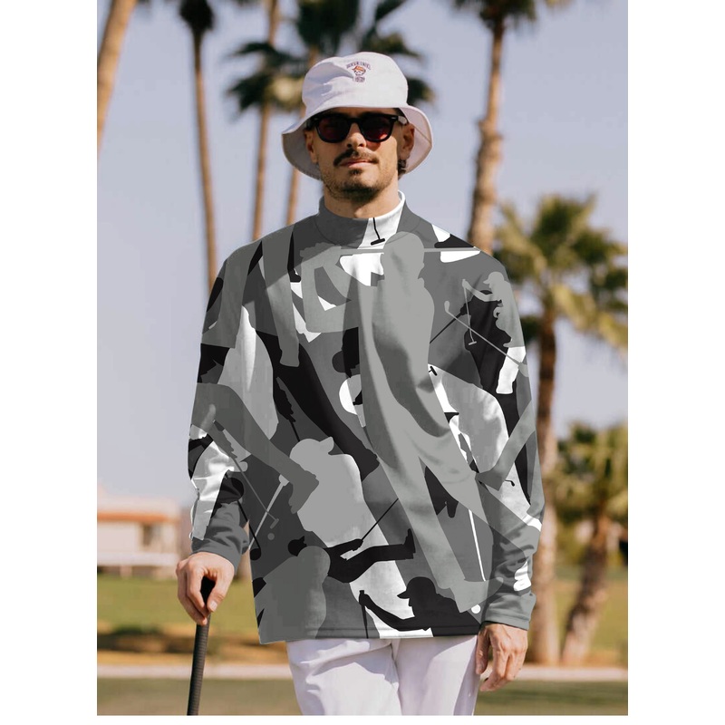 Men’s Black And White Golf Pullover High neck Long/Short sleeve T-Shirt
