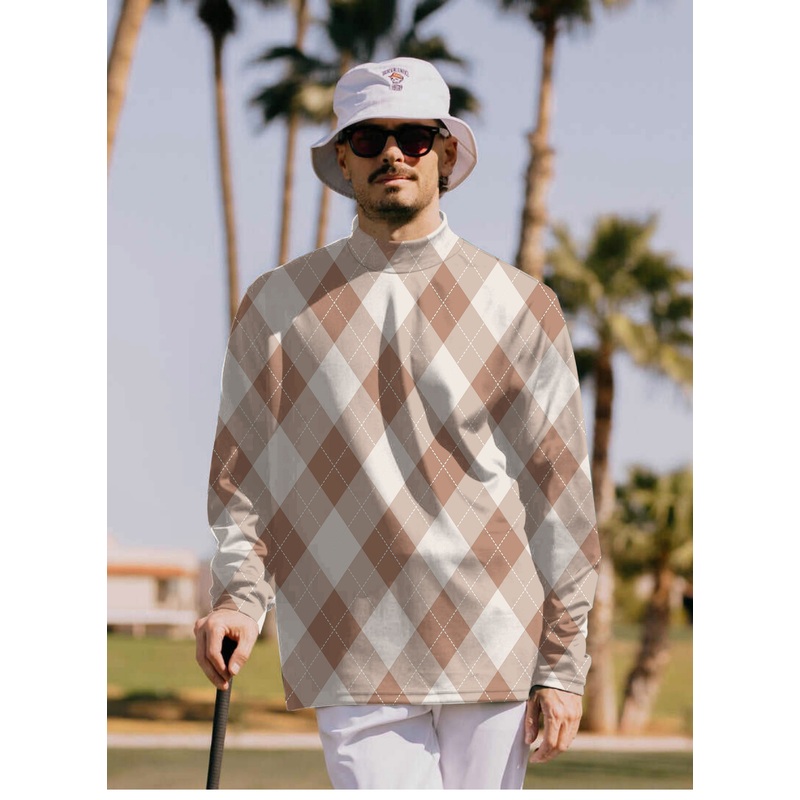 Men’s brown Argyle Pullover High neck Long/Short sleeve T-Shirt
