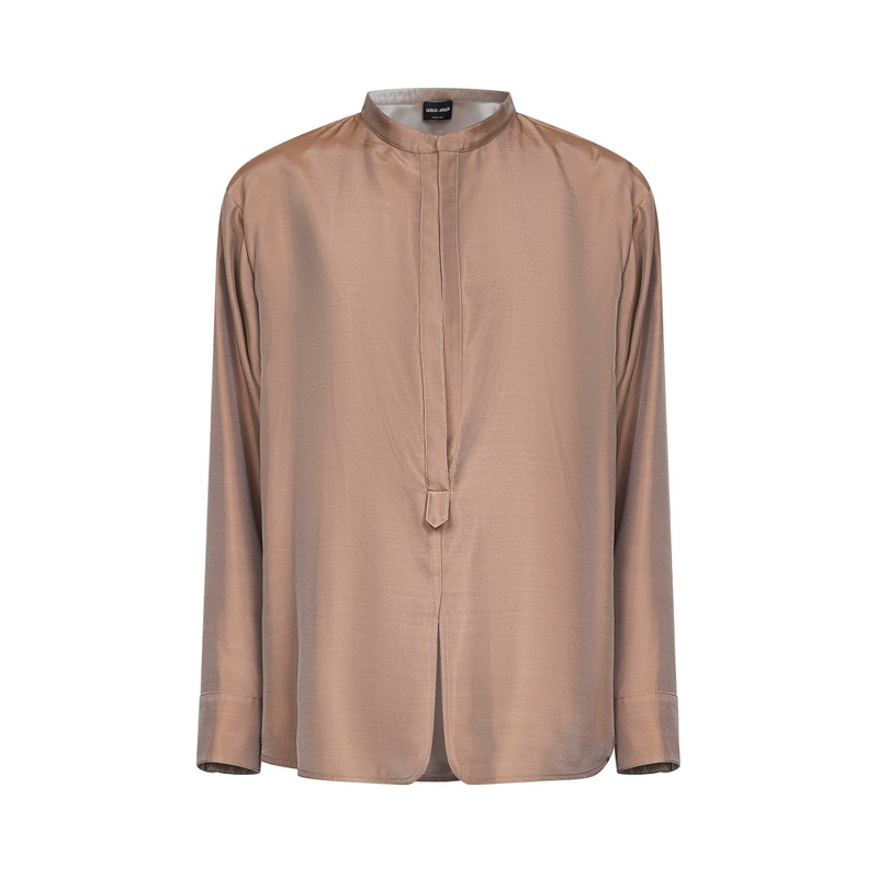 Beige iridescent-effect satin blouse