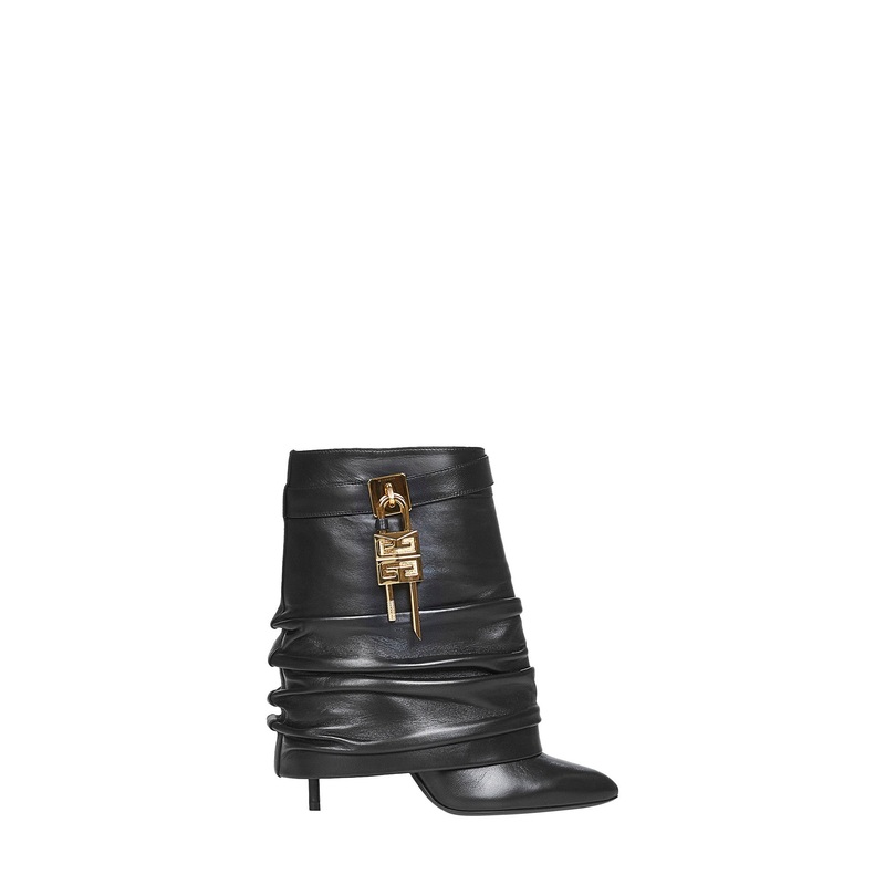 Black nappa leather Shark Lock Stiletto ankle boots