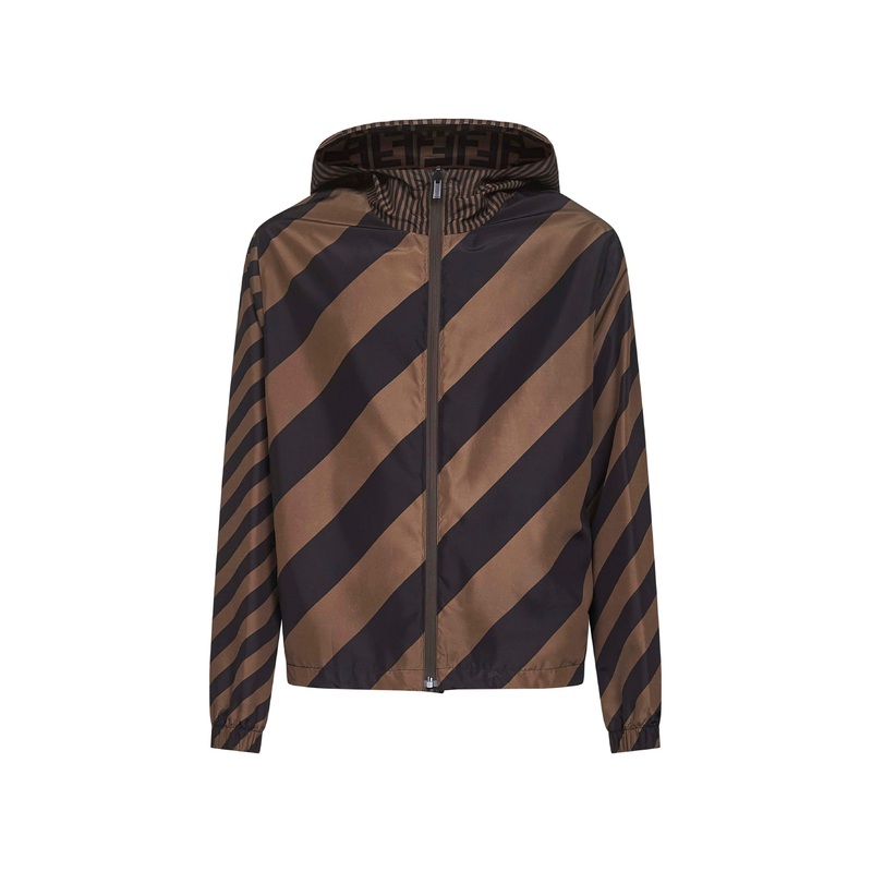 Brown reversible hooded windbreaker