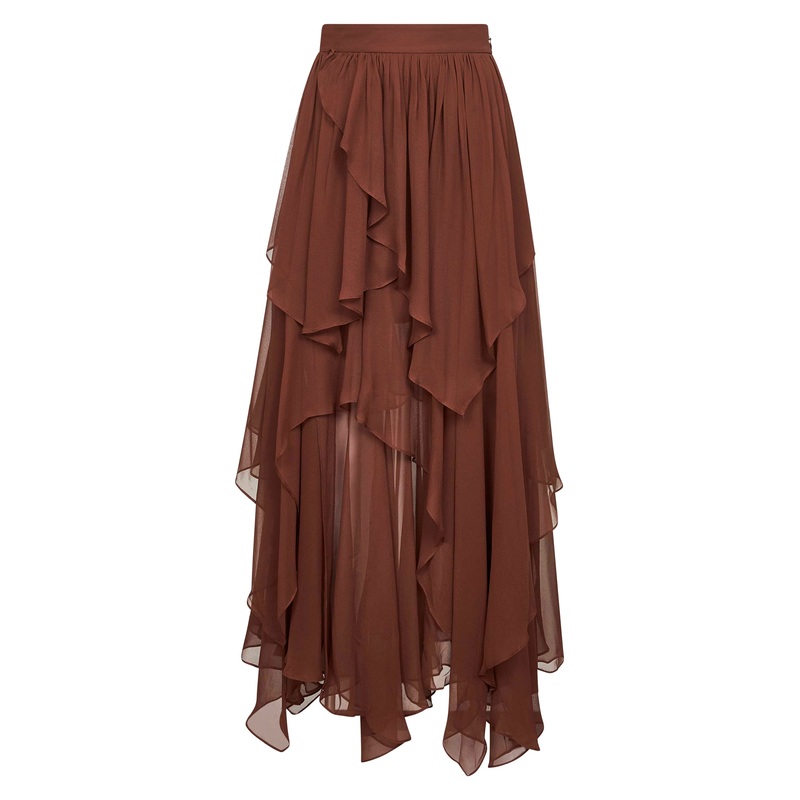 Brown silk Memento midi skirt|1|2|3