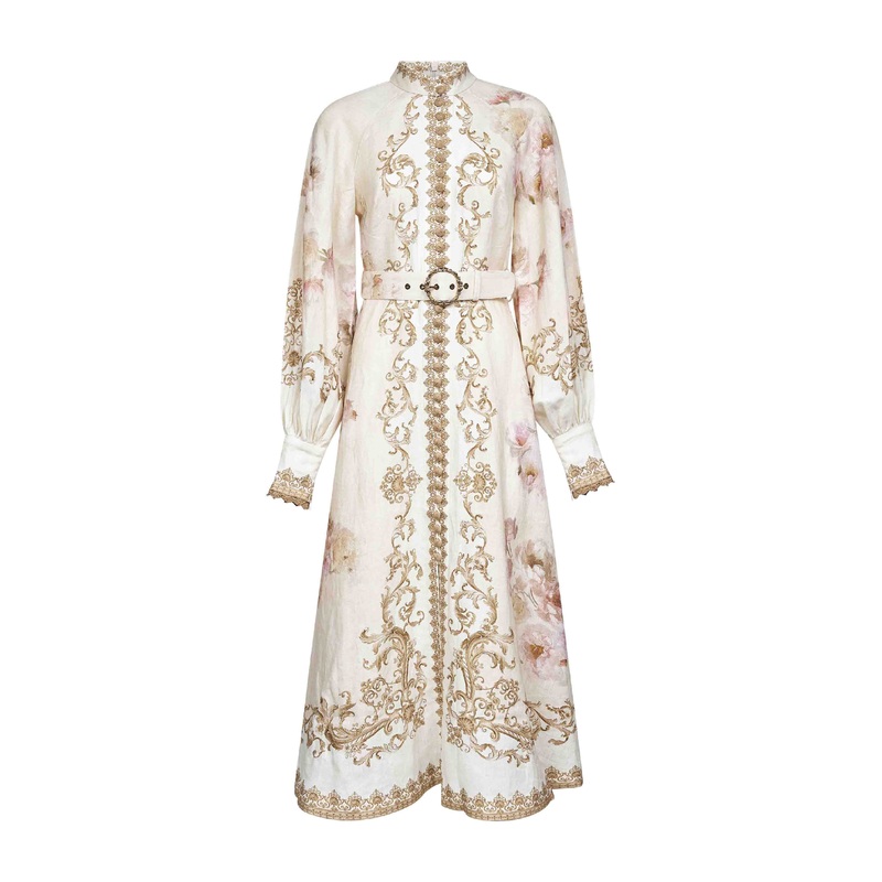 Cream Peony print linen Hypnotic midi dress