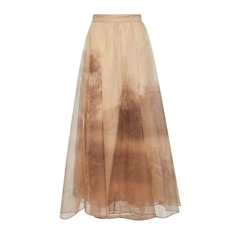 Landscape print organza Memento maxi skirt