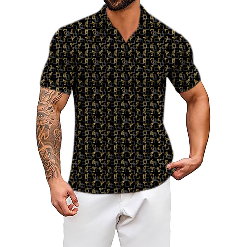 Men’s Cocktail drink V Neck Golf Polo Shirts