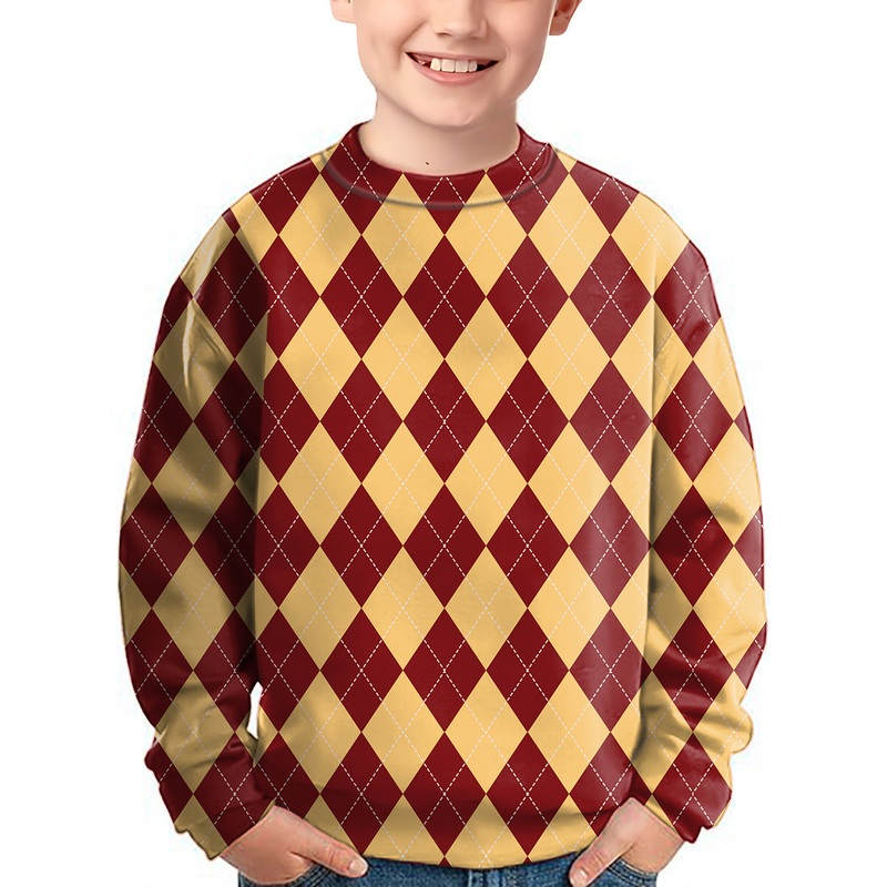 yellow red Argyle Crewneck Pullover Kids Ugly Sweater