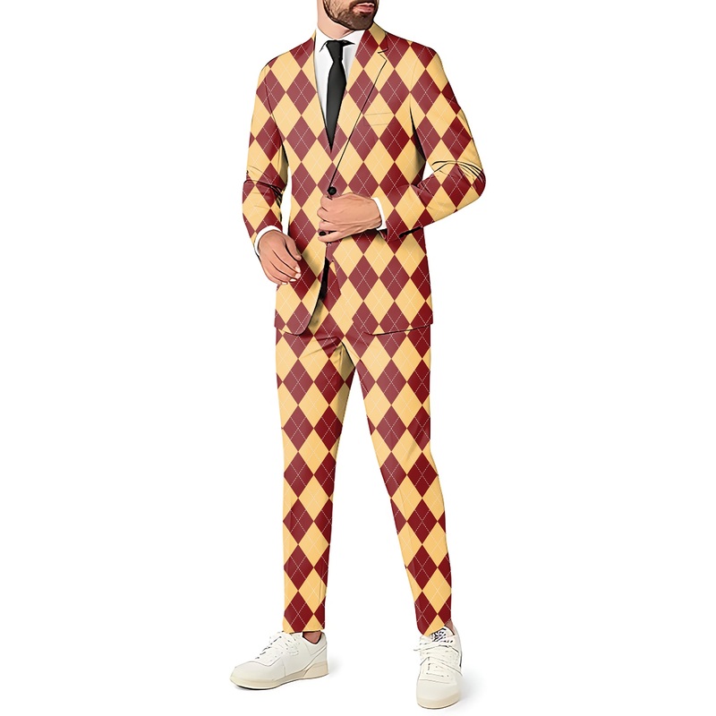 yellow red Argyle Men’s Party Costumes-Theme Party 2 or 3pcs Suit set-Blazer Pants & Vest
