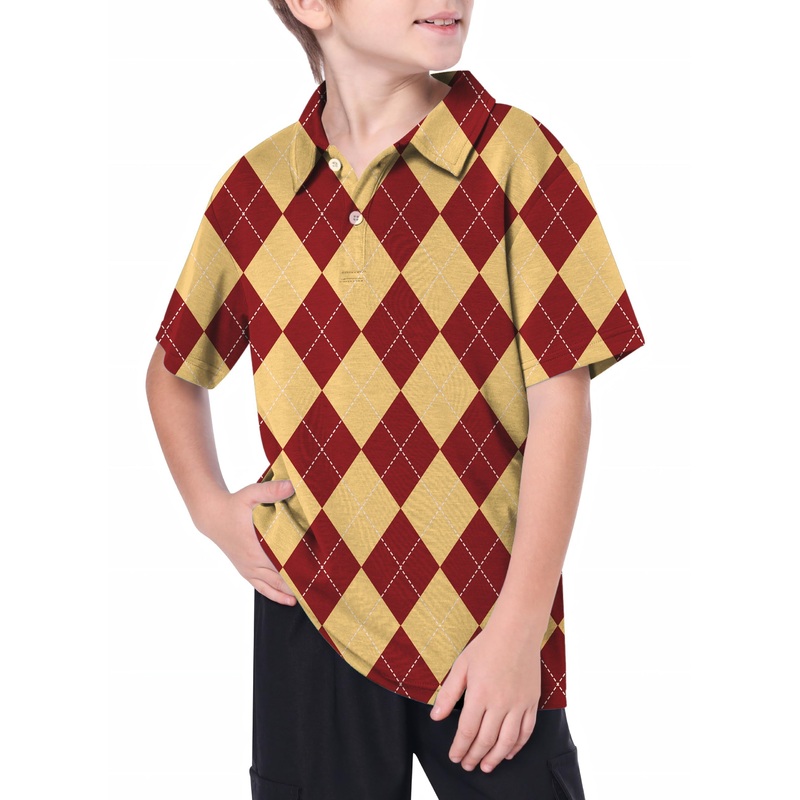 Youth yellow red Argyle Golf Polo