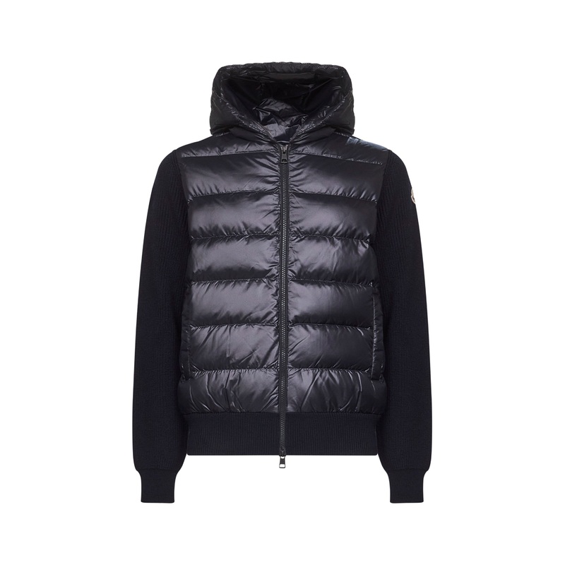 Blue wool hooded padded cardigan