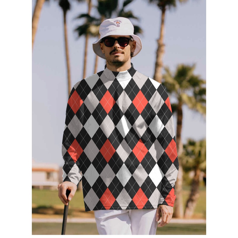 Men’s Argyle red black Pullover High neck Long/Short sleeve T-Shirt