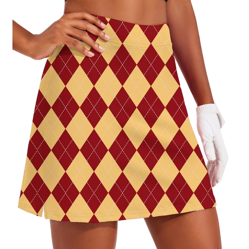 Women’s yellow red Argyle Golf Skirts Inner Shorts Pocket