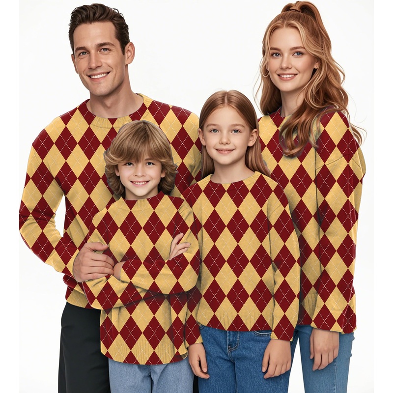 yellow red Argyle Crewneck Pullover Ugly Sweater Men Women boy girl family