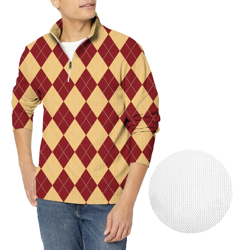 yellow red Argyle-Men’s Golf Waffle Zipper Pullover
