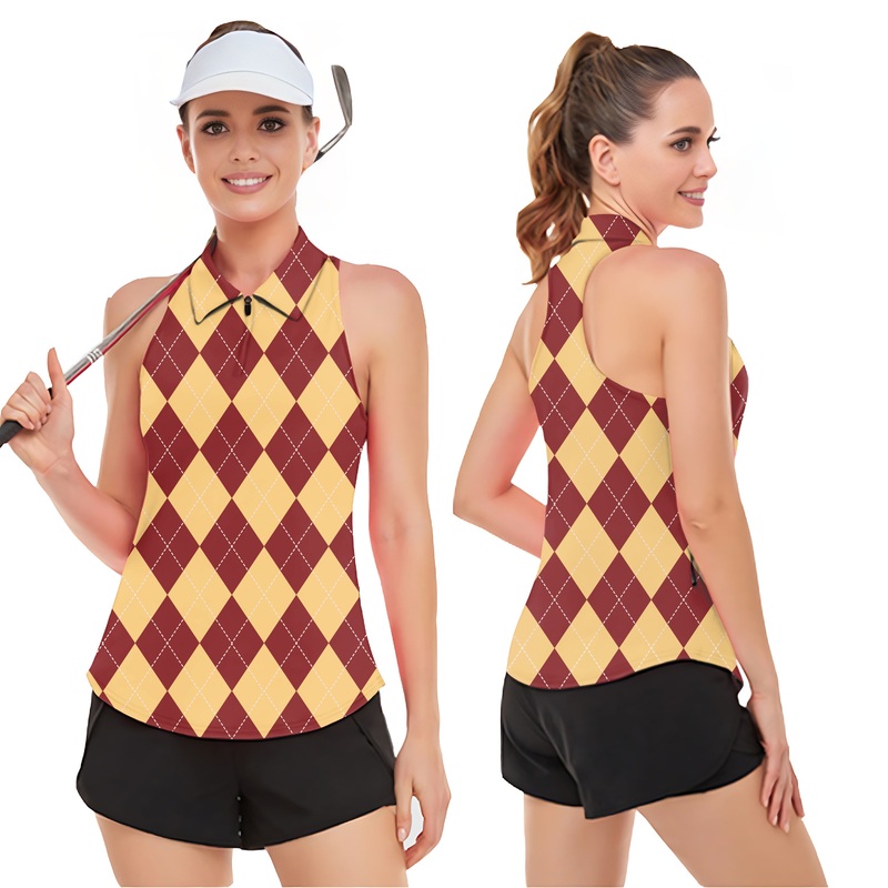 yellow red Argyle Womens Sleeveless Golf Tank Top Shirt Polo