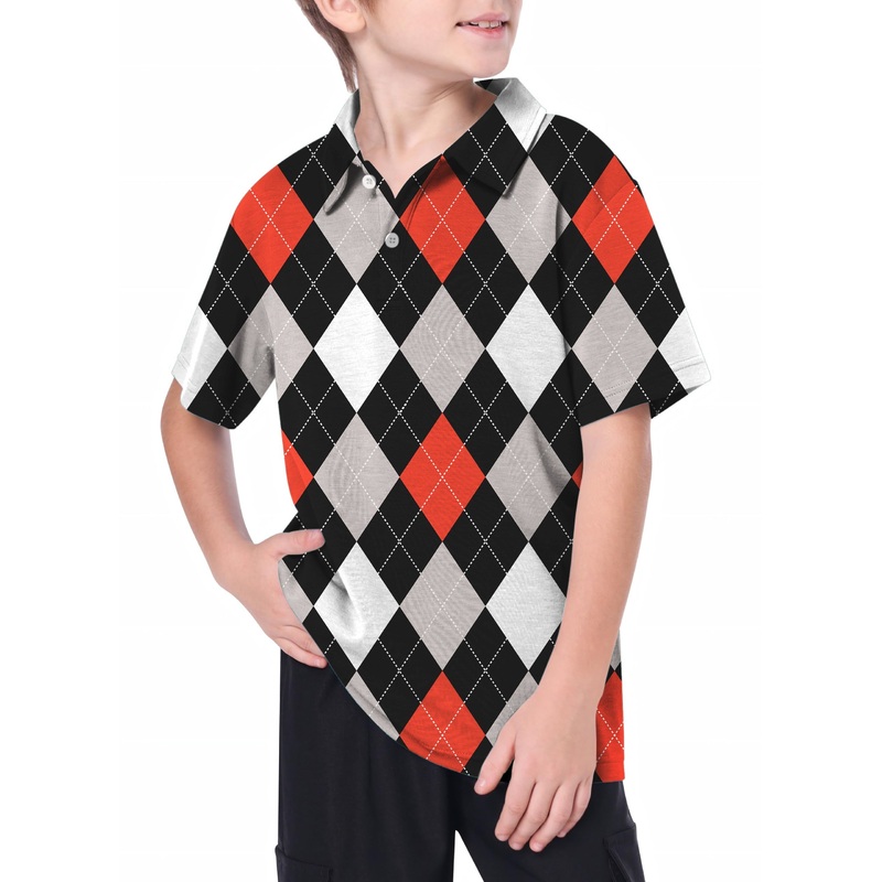 Youth Argyle red black Golf Polo