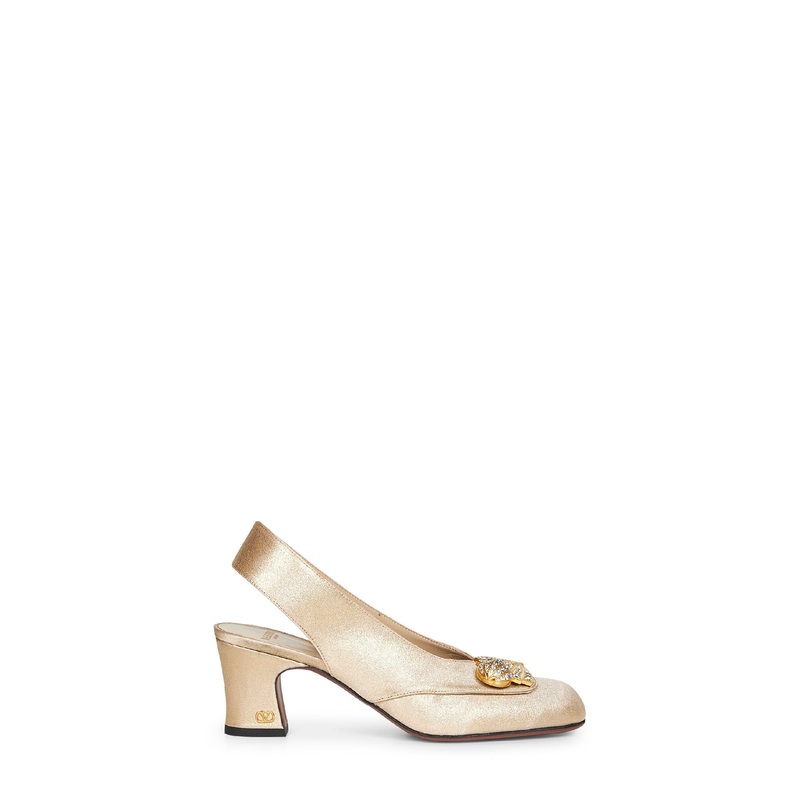 Gold glitter laminated fabric Adamantine slingback pumps